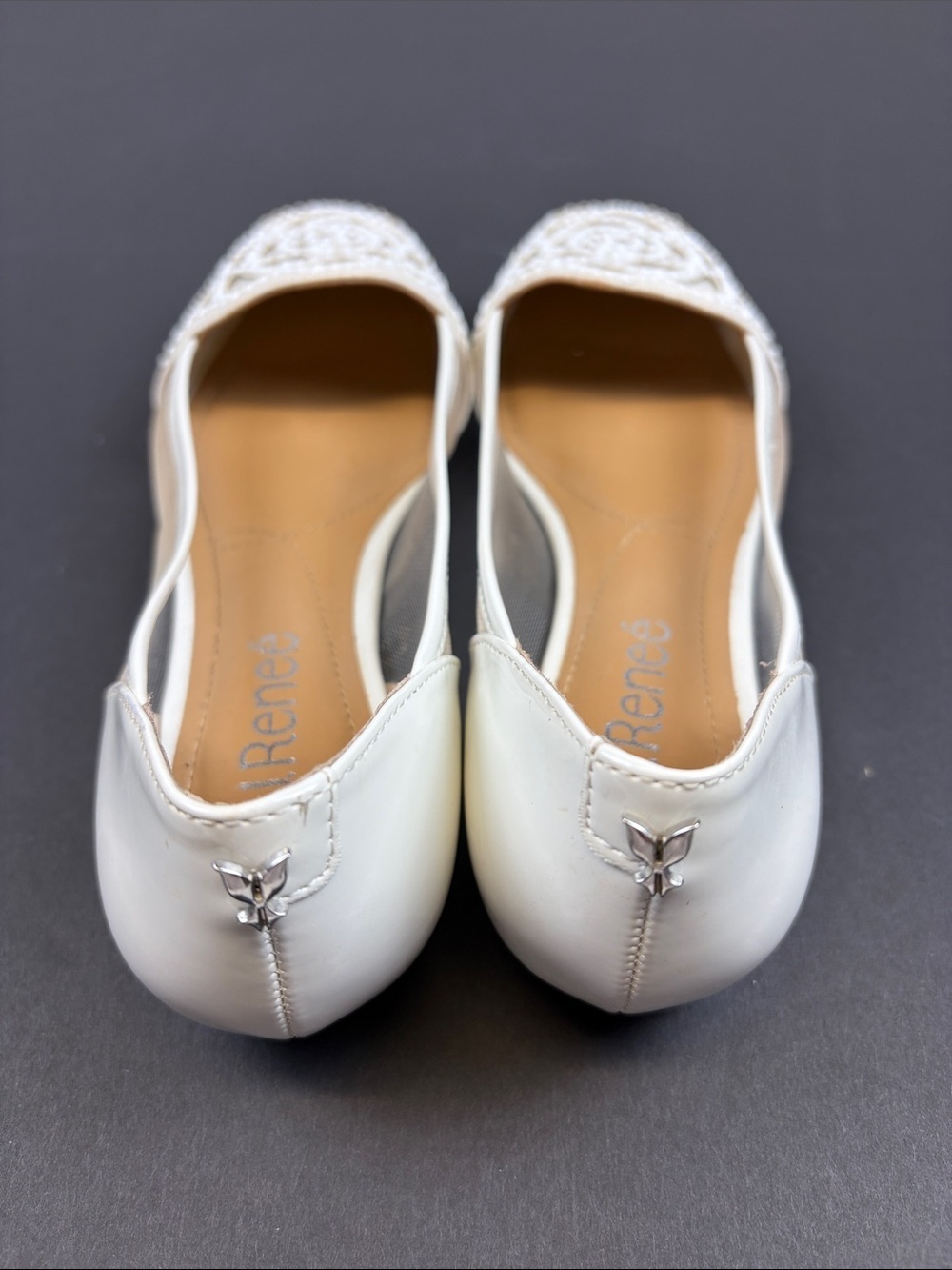 J.RENEE IVORY PEARL FLORAL MESH FLATS BRIDAL WEDDING DRESS SHOES SIZE 6.5 - Picture 4 of 8